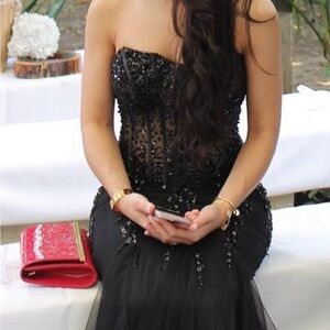 Prom, wedding, Formal - Elegant Black Strapless Evening Gown/lace /sequin